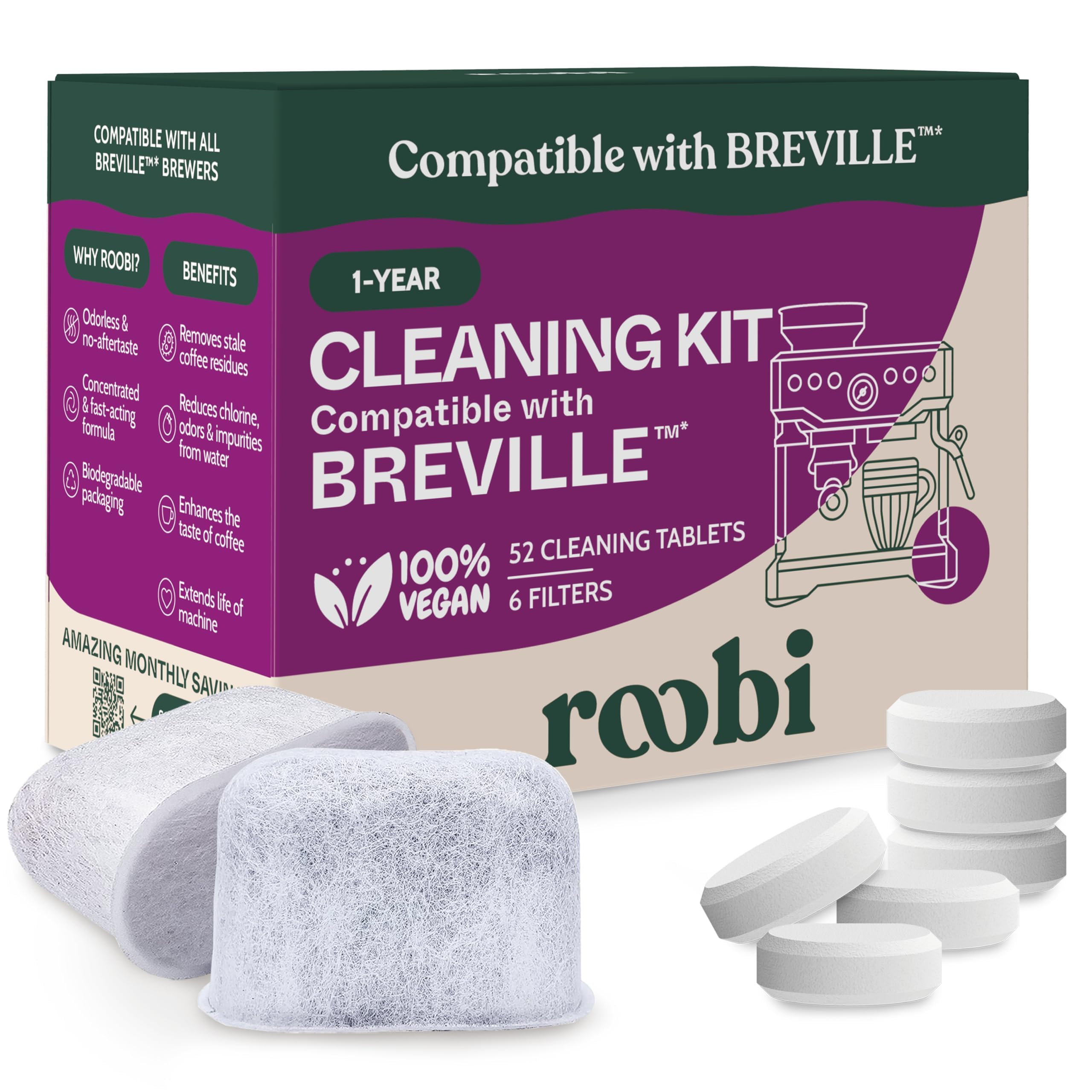 Roobi cleaning tablets for Breville espresso machines improve maintenance and flavor.