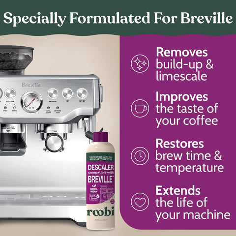Roobi Breville descaler 2-pack packaging highlights eco-friendly kit.