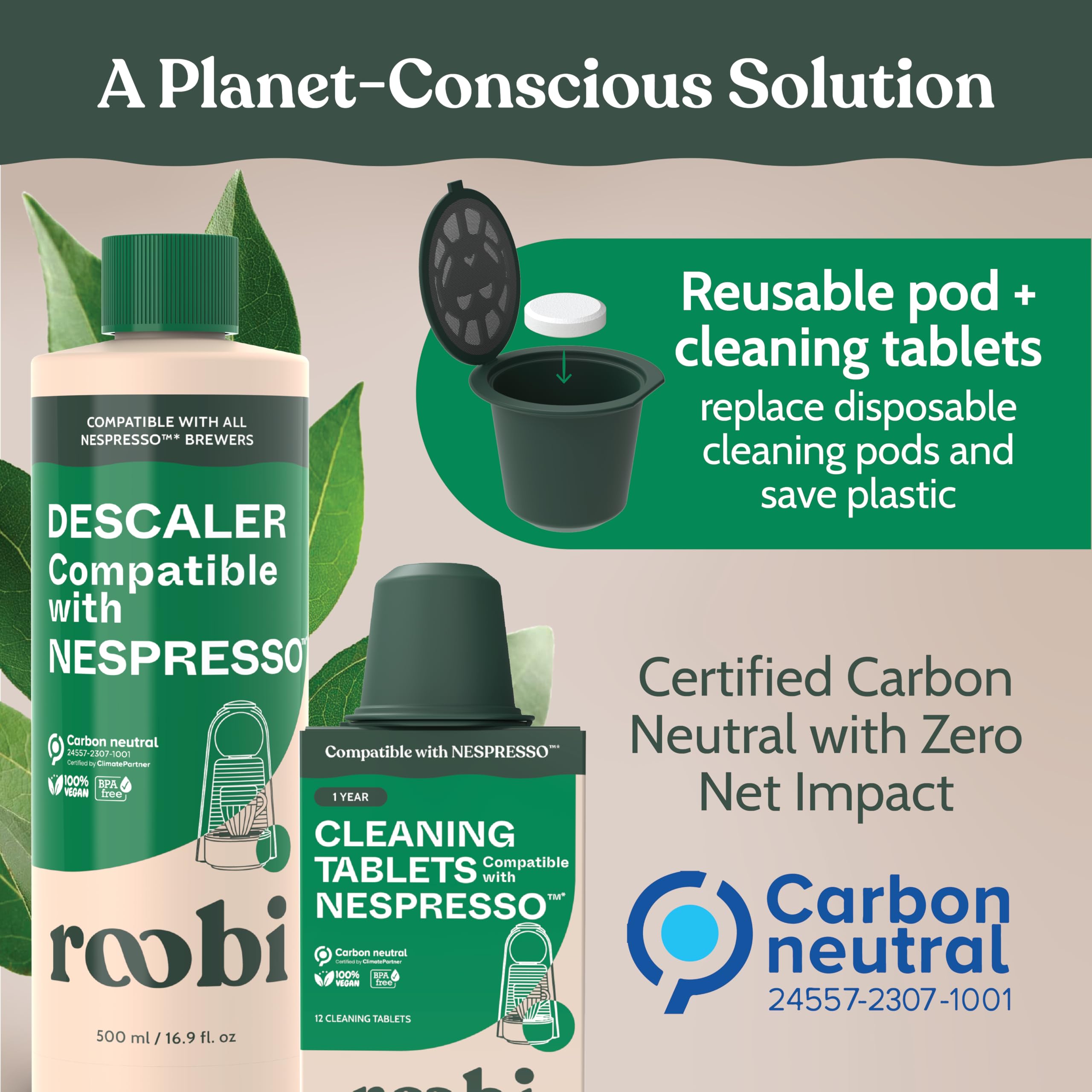 Roobi carbon neutral badge on packaging