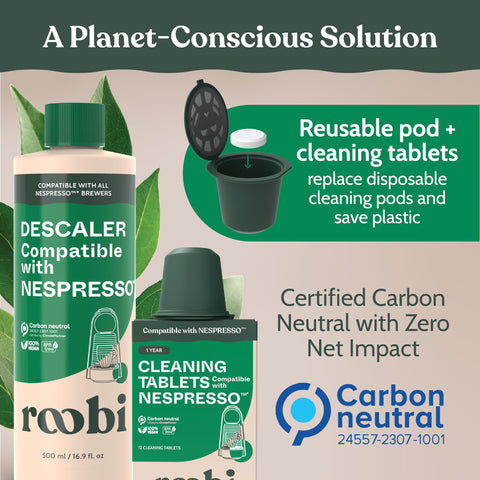 Roobi carbon neutral badge on packaging