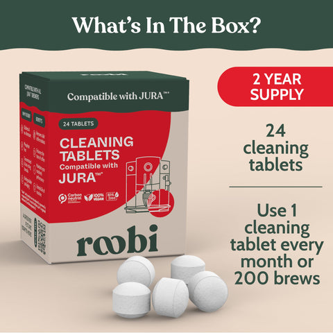 Roobi Jura cleaning tablets dissolving in water signal start of cleaning cycle