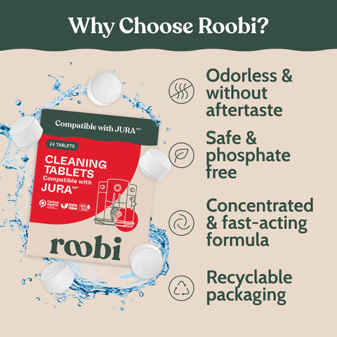 Roobi Jura cleaning tablets for E8 model maintaining Jura machine cleanliness