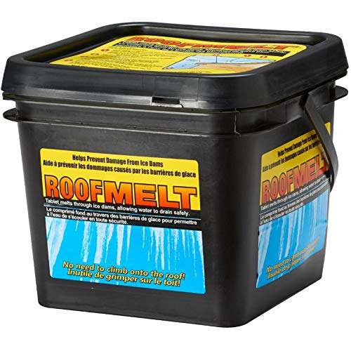 Roof Melt by KMI tablets on a snowy roof demonstrate discreet ice dam prevention