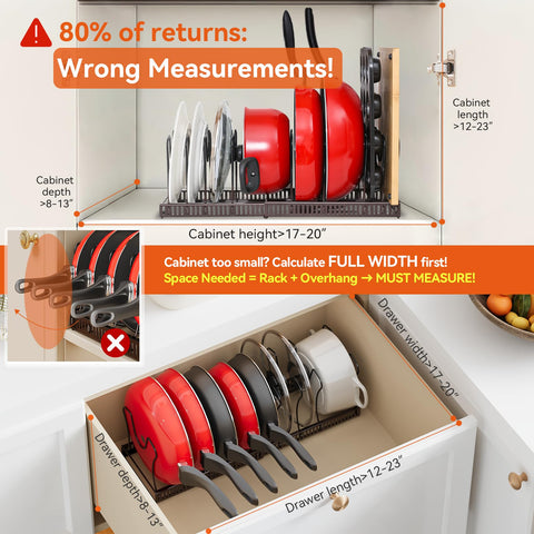ROOHUA expandable divider setup showcases 10 adjustable compartments for cookware.