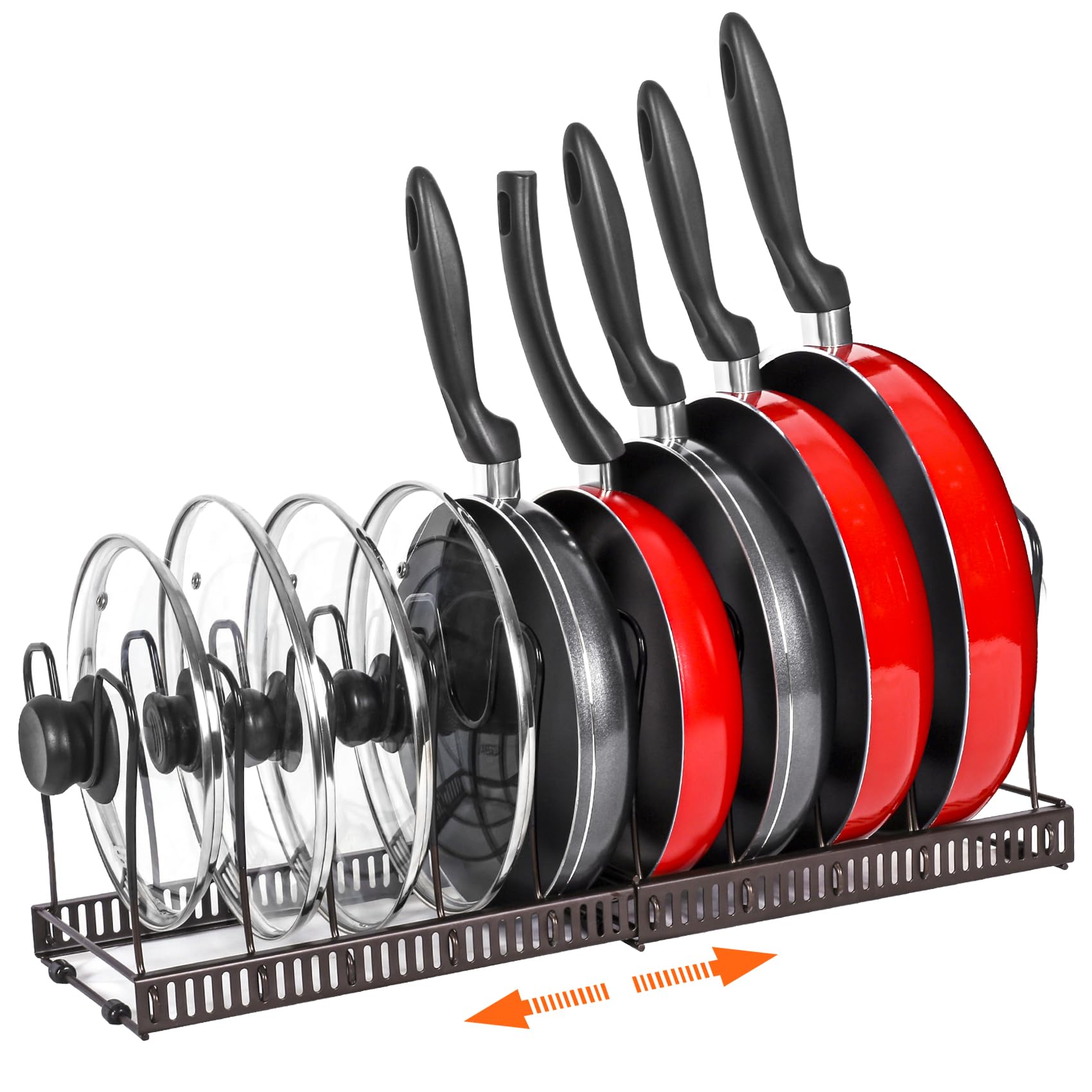 ROOHUA pot rack organizer bronze front view demonstrates durable rust-resistant construction.