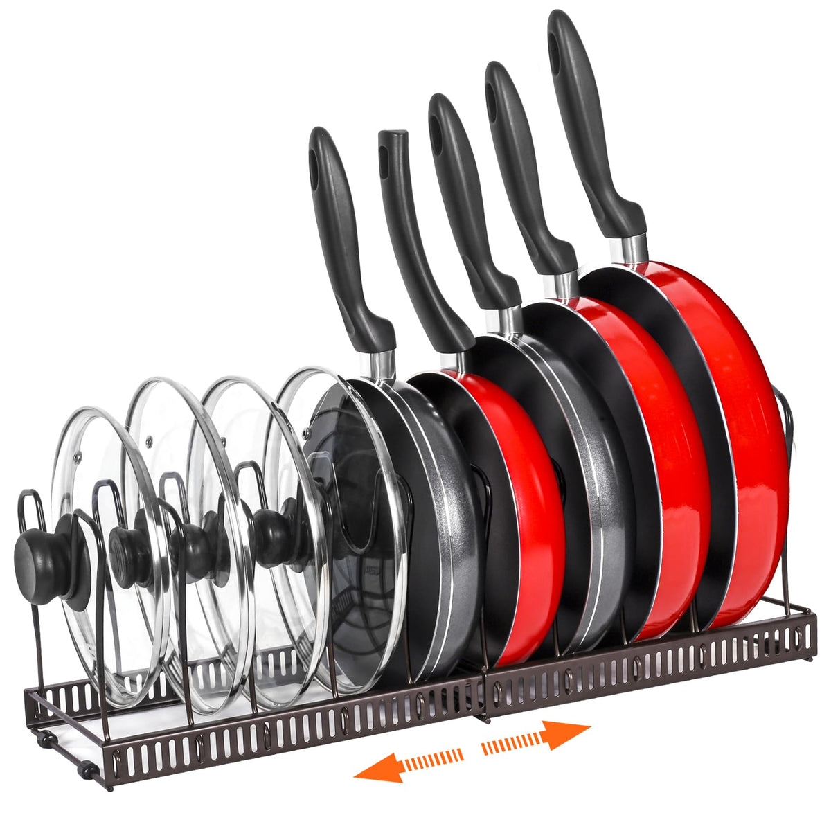 ROOHUA pot rack organizer bronze front view demonstrates durable rust-resistant construction.