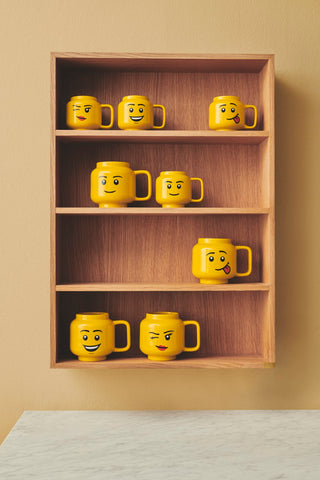Room Copenhagen Lego ceramic mug yellow minifig head detail, a playful gift for LEGO fans