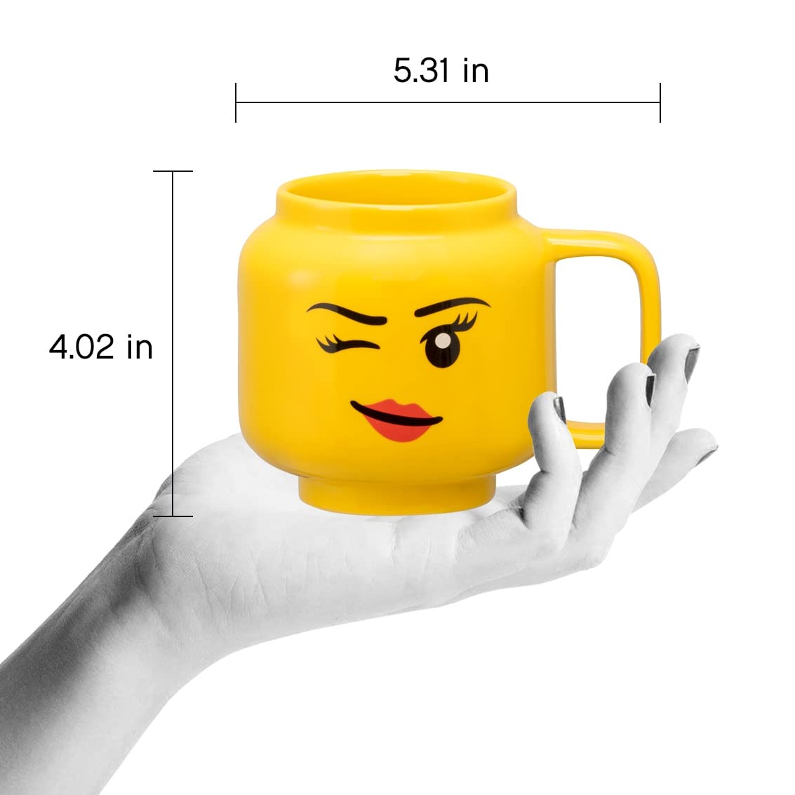 Room Copenhagen LEGO Ceramic Mug Winking Girl front view showing playful design for daily joy