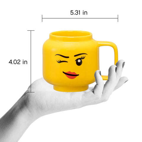Room Copenhagen LEGO Ceramic Mug Winking Girl front view showing playful design for daily joy
