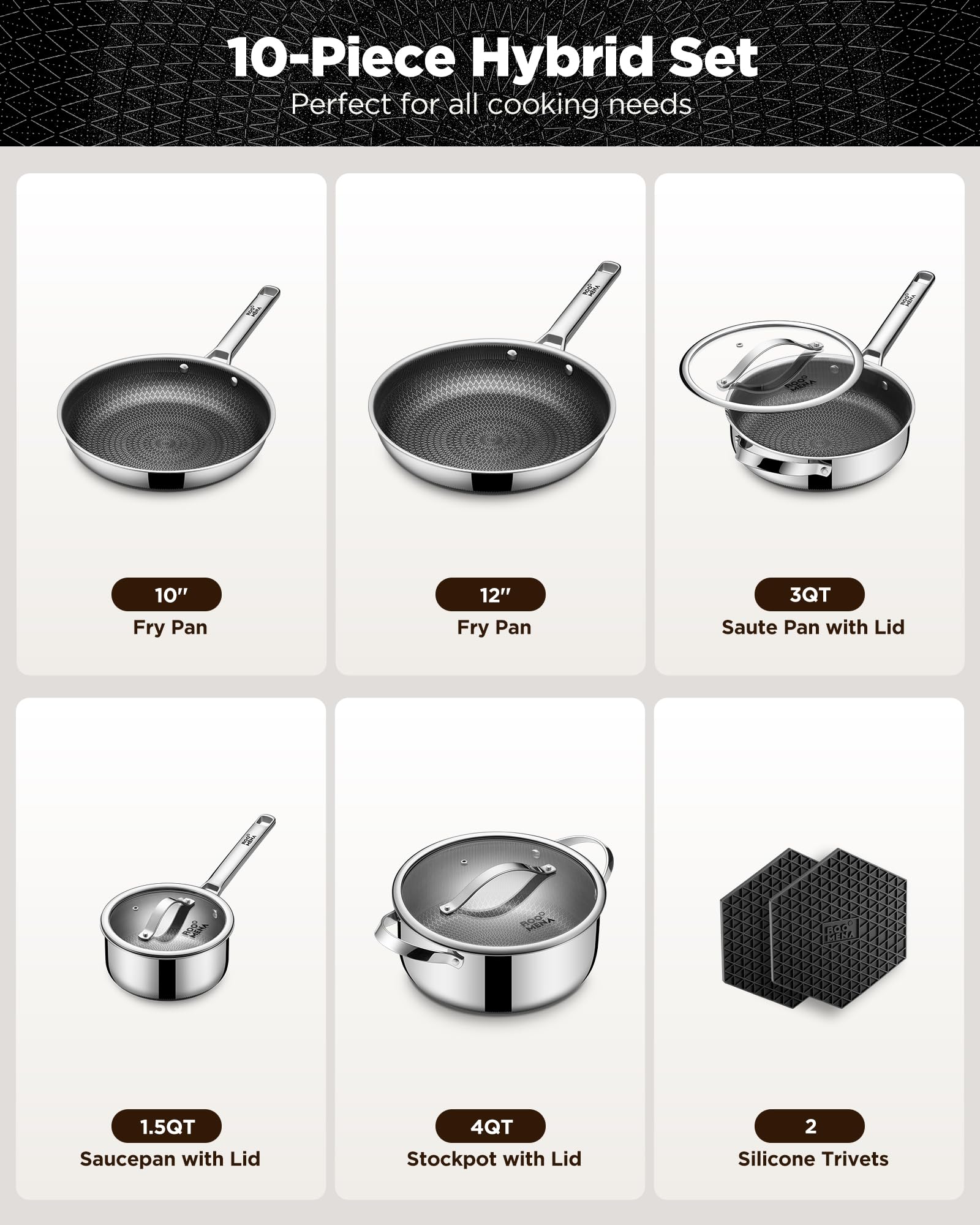 Roomena 12-inch frying pan provides stable heat for larger sautés.