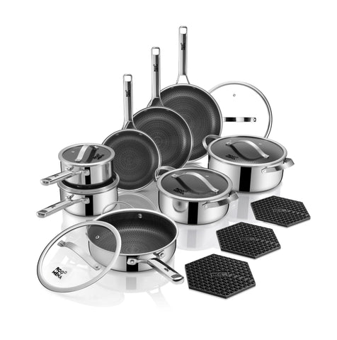 Roomena 17-piece set overview with durable hybrid stainless construction