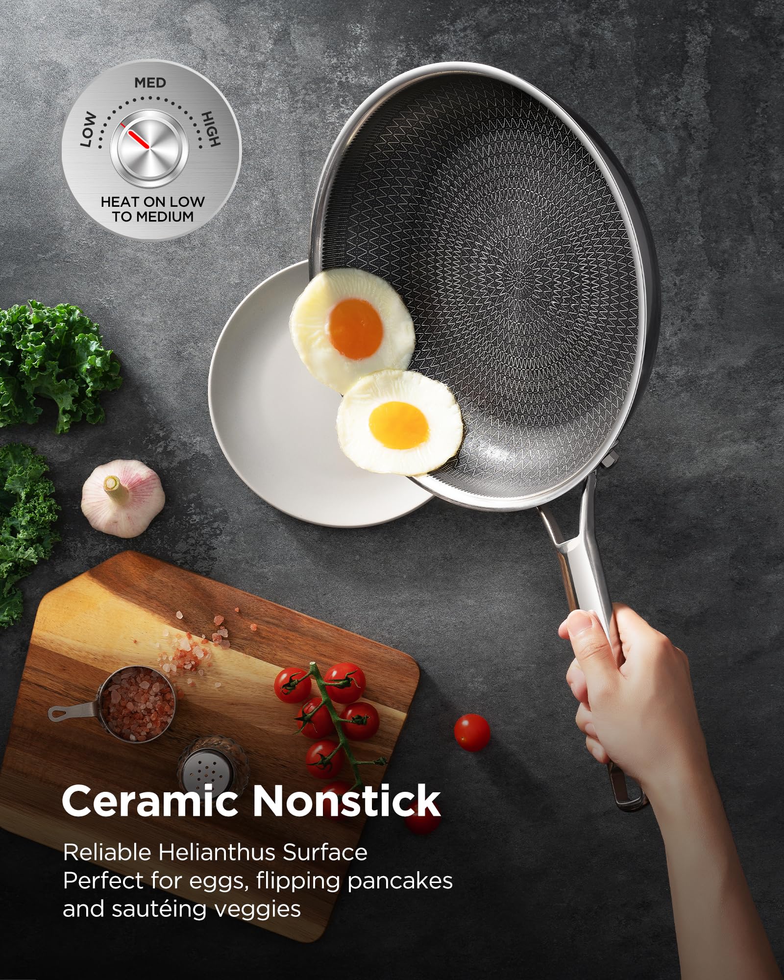 Roomena oven-safe frying pan for finishing dishes in the oven.