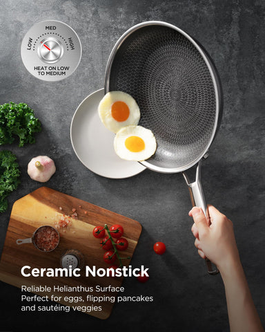 Roomena oven-safe frying pan for finishing dishes in the oven.