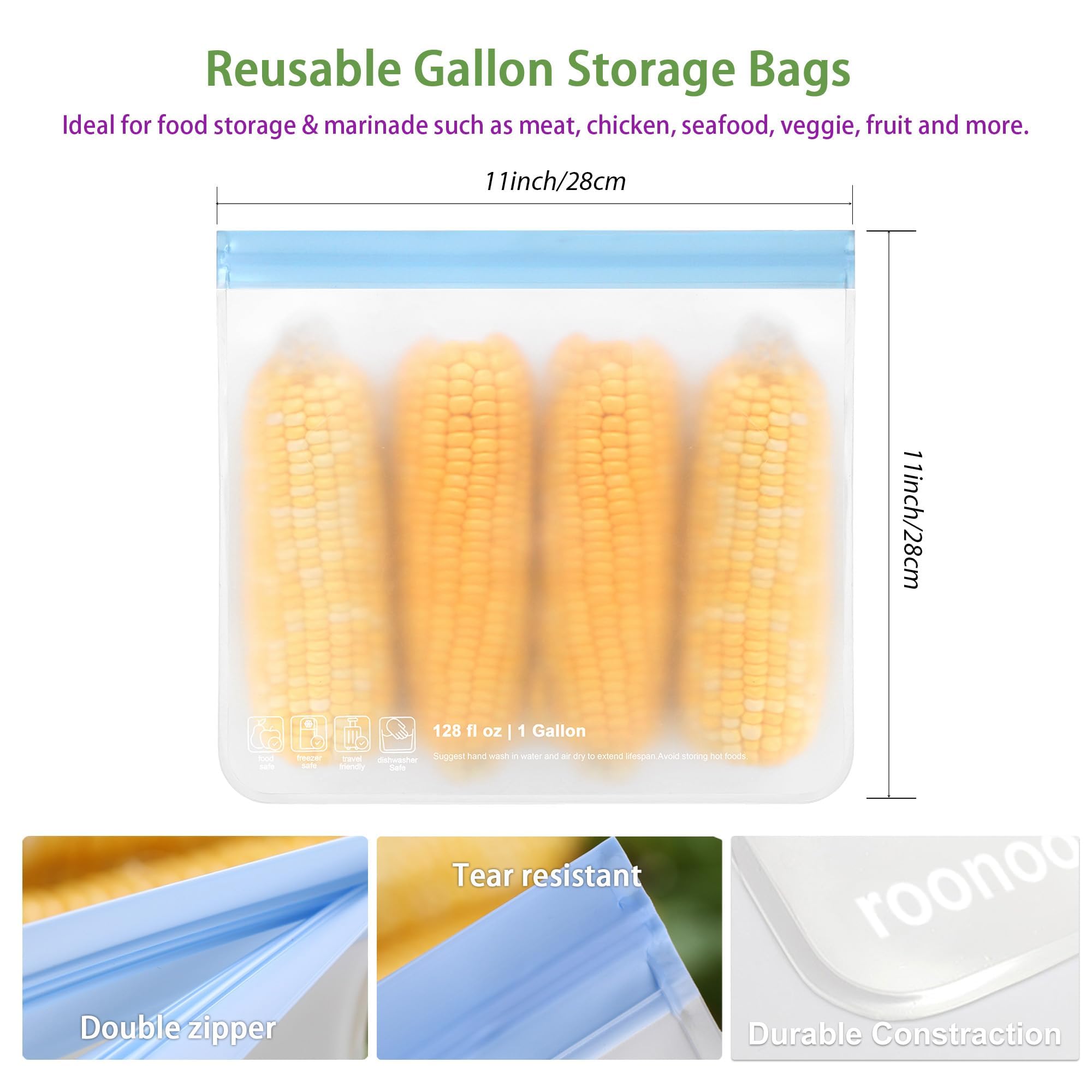 Roonoo extra-thick leakproof bags with reinforced zippers for secure sealing.