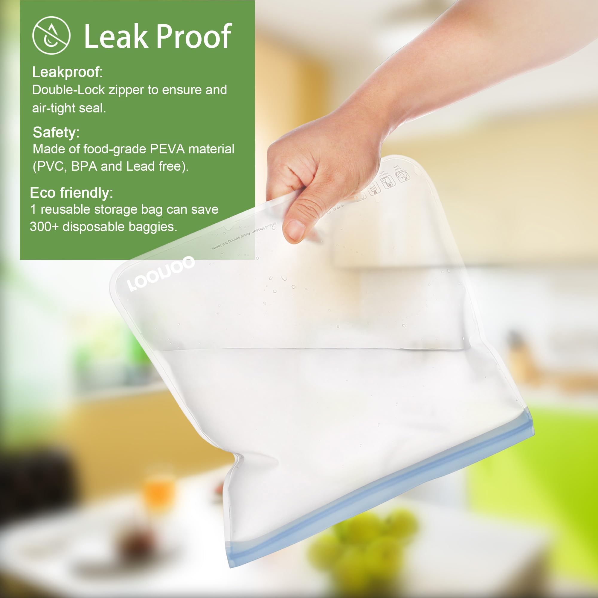 ROONOO food-grade PEVA bags are BPA-free and family-safe.