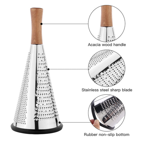 ROQILA cone cheese grater with non-slip bottom for stable countertop use