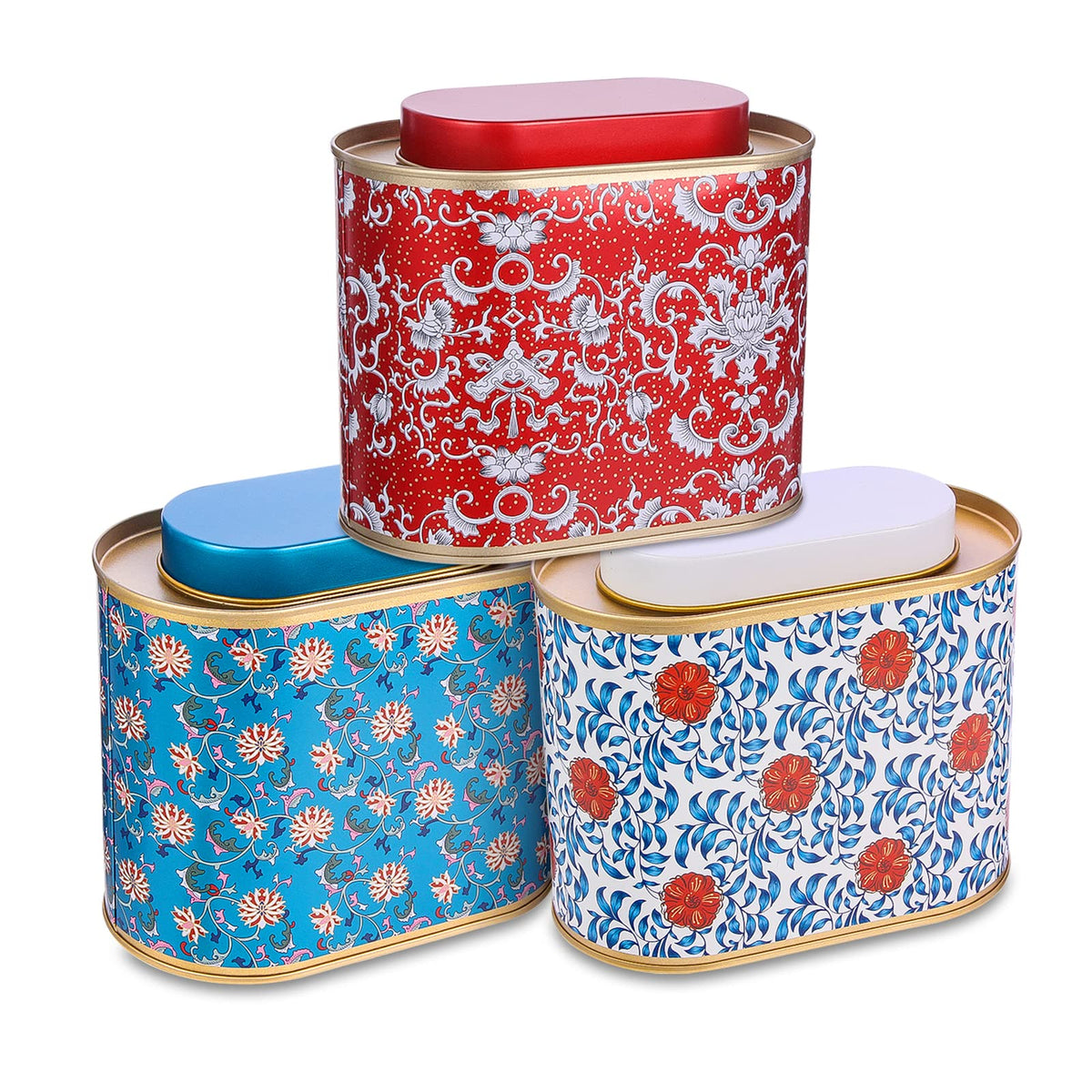 ROQILA tea tin with oval opening preserves aroma.
