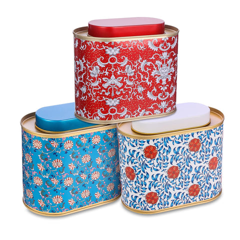 ROQILA tea tin with oval opening preserves aroma.