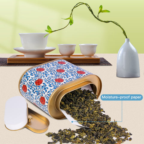 ROQILA tin stores tea bags, coffee, and spices.