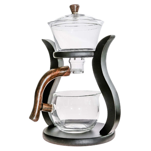 RORA glass teapot set with infuser; semi-automatic drip for blooming tea and steady pours
