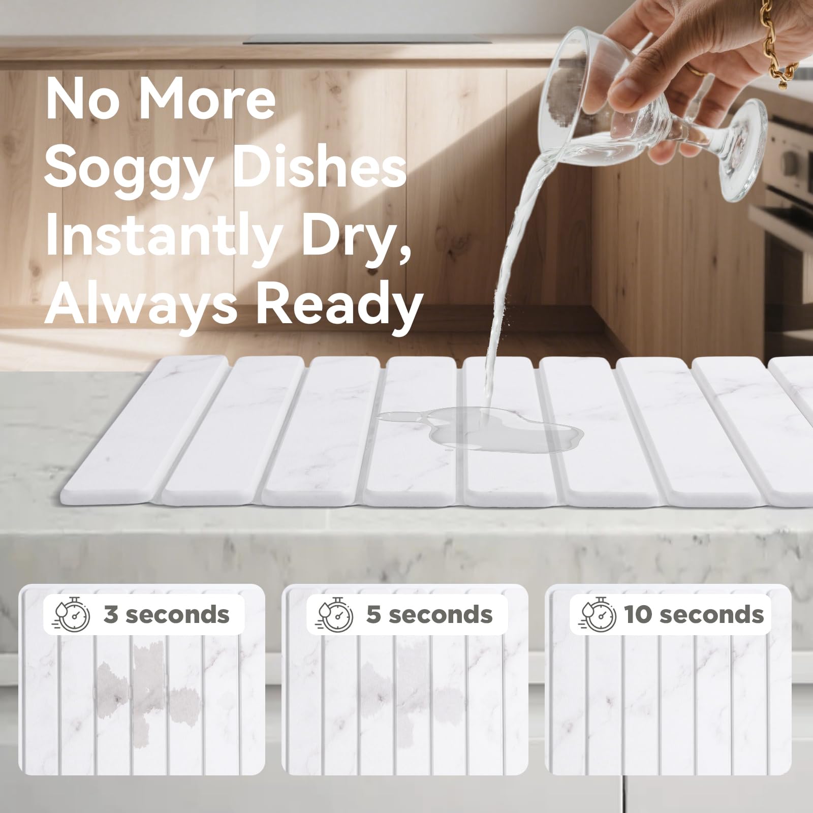 Roran marble-inspired mat adds modern style to drying dishes.