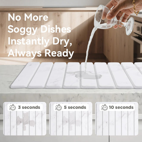 Roran marble-inspired mat adds modern style to drying dishes.