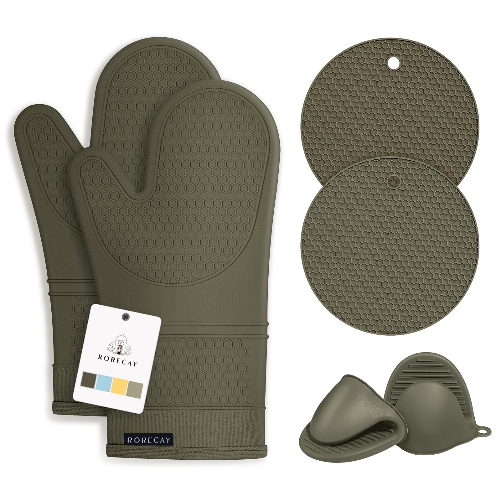 Rorecay 6pcs oven mitts packaging shows gift-ready box for bakers