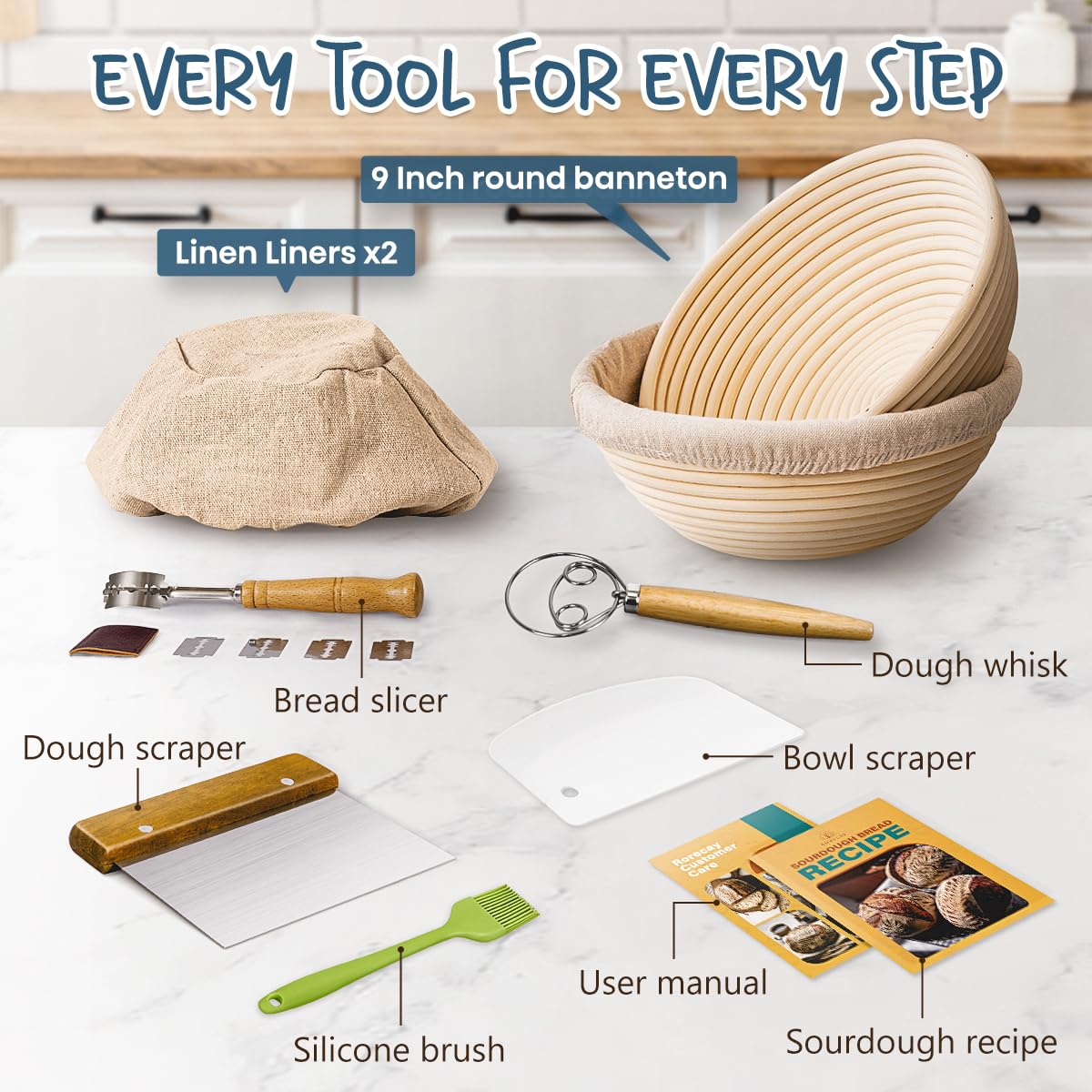 Rorecay kit includes silicone brush for even bread basting.