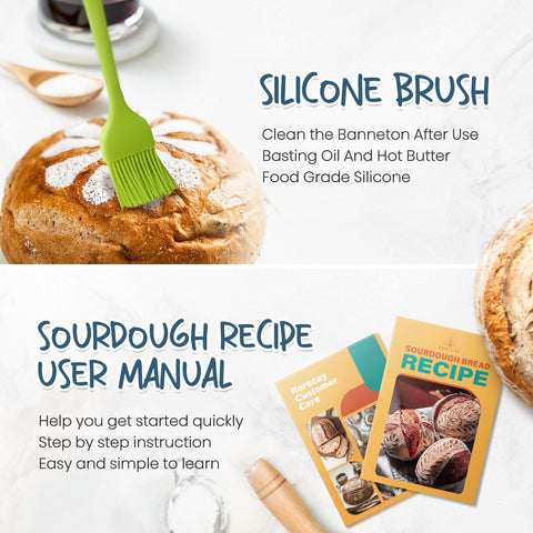 Rorecay bread lame and dough scraper included to guide expansion and shaping.