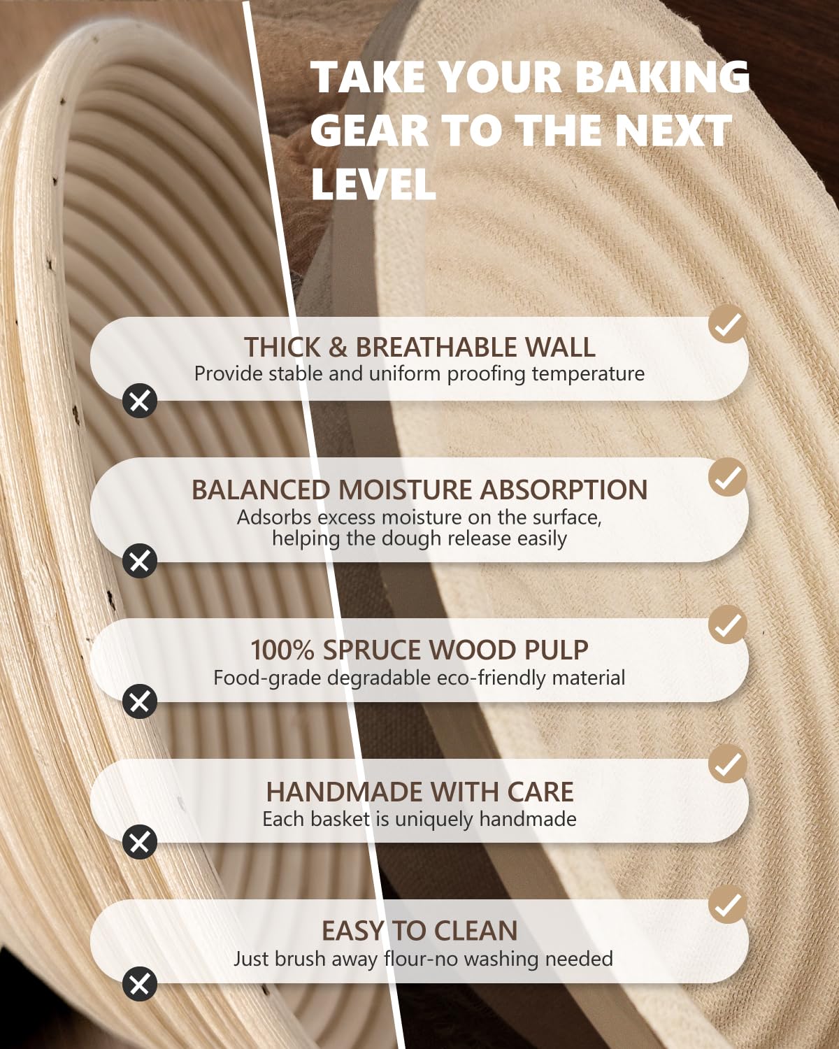 Rorecay wood pulp design absorbs excess moisture for steady dough hydration.