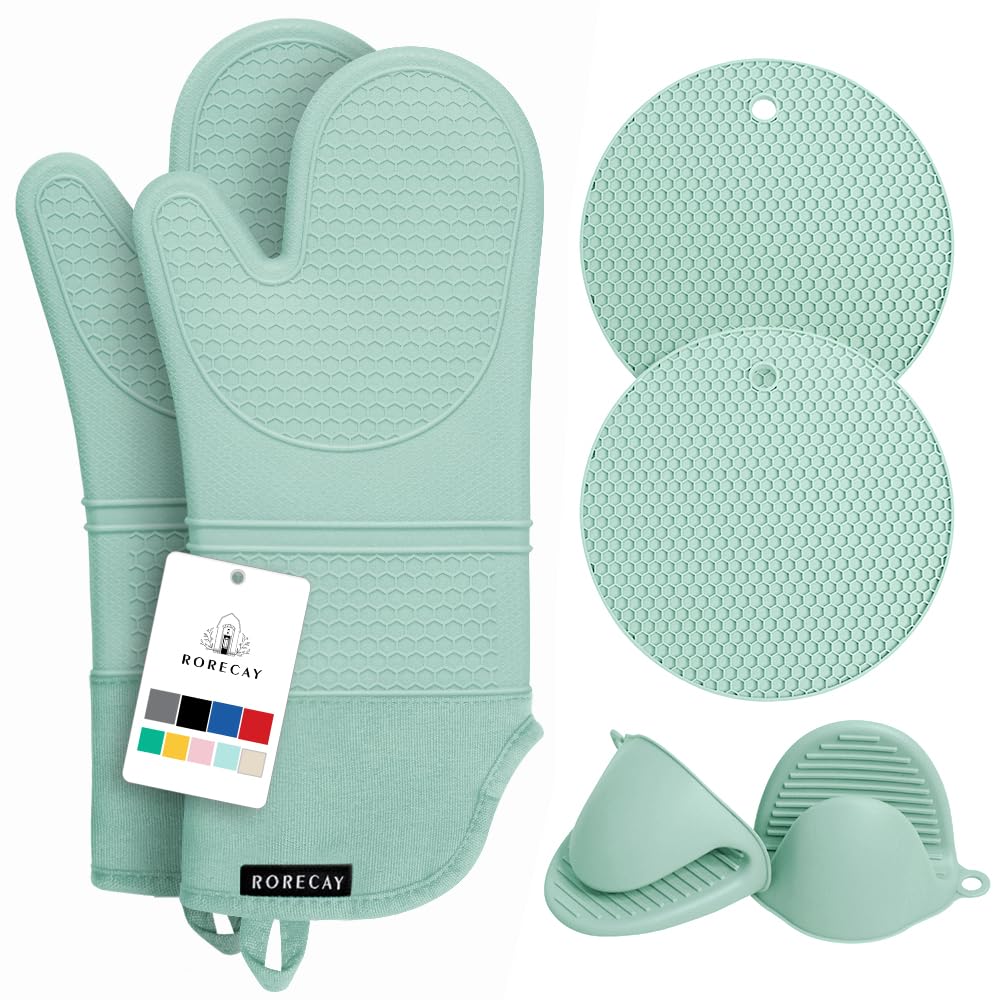Rorecay oven mitts 15-inch extra-long for arm protection up to 500°F.