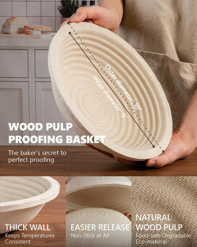 Rorecay 2-piece banneton set highlights easy dough release and clean handling.