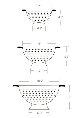 Rorence 1.5-quart white colander close-up shows secure handle.