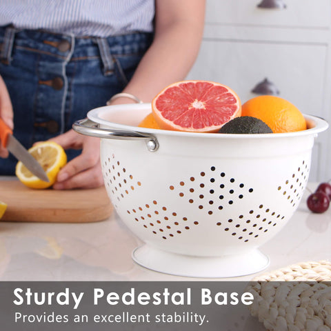 Rorence 5-qt white colander offering large capacity for batches.