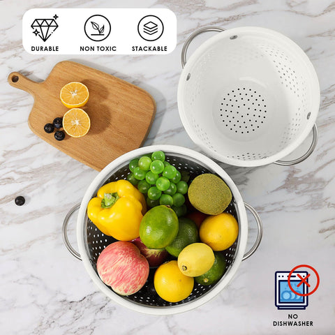 Rorence colanders resting on a counter showing stable base.