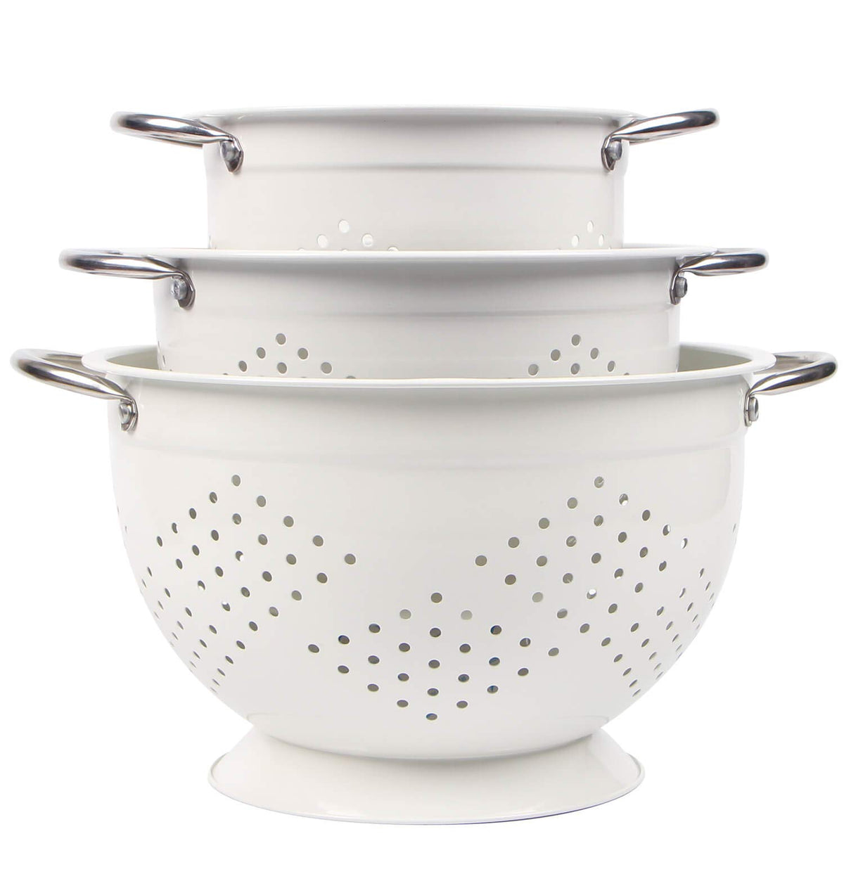 Rorence white colander set packaging emphasizes durable construction for everyday rinsing.
