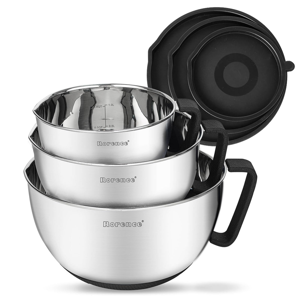 Rorence stainless steel mixing bowls with pour spout for precise pouring