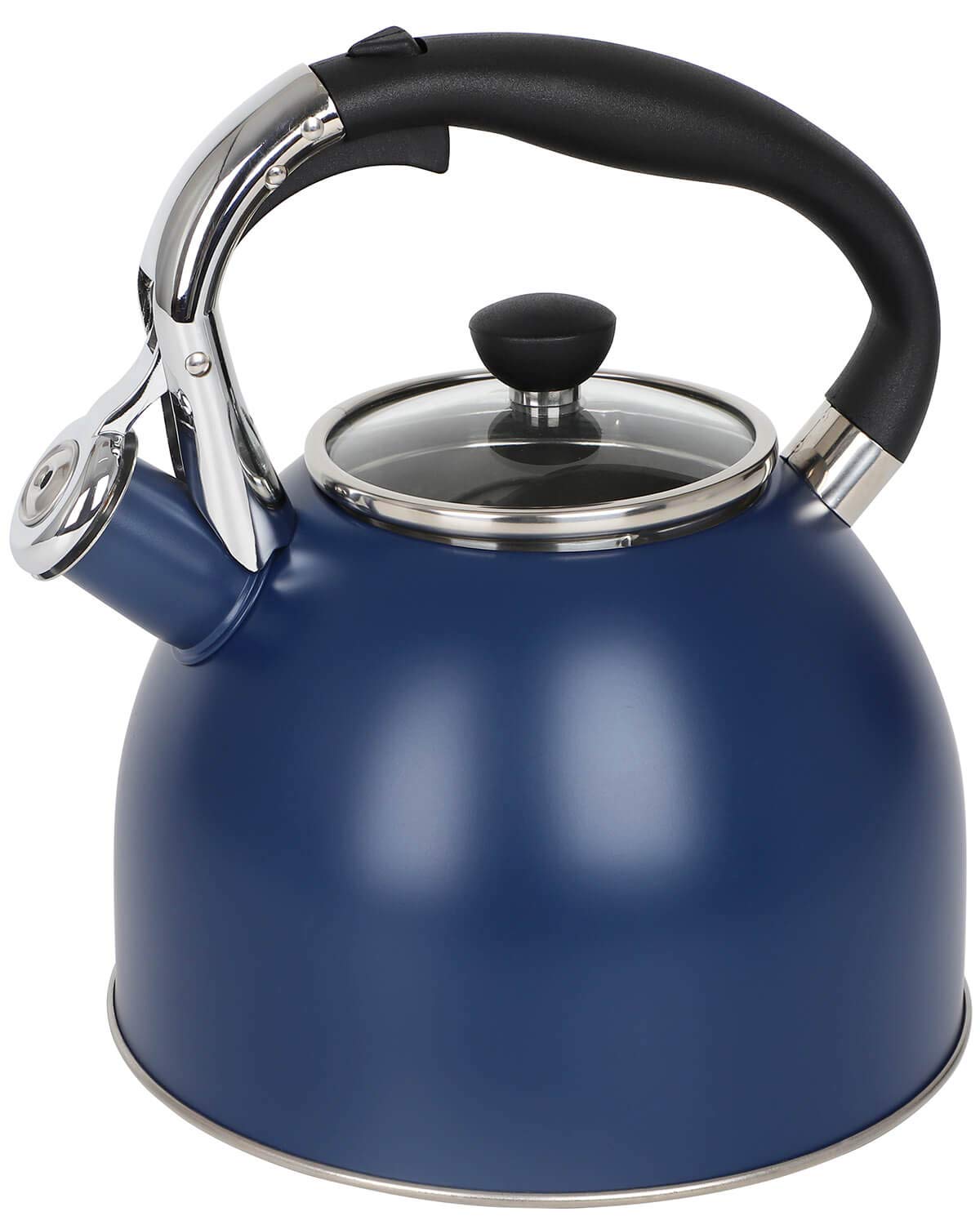 Rorence navy blue tea kettle with glass lid, quick water visibility and style.