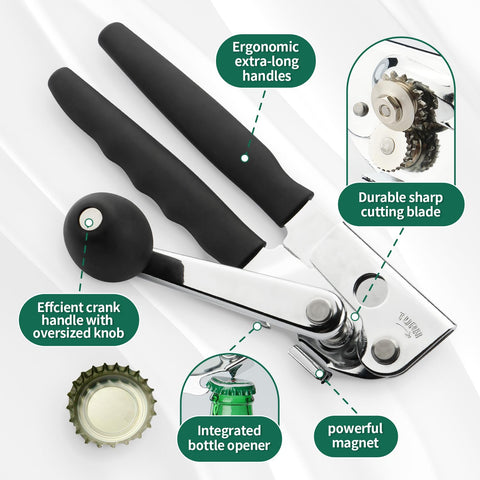Roryimke can opener with ergonomic handle for reduced hand fatigue.