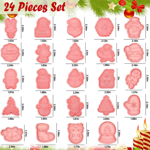 Roshtia 24-pcs Christmas cookie cutters Santa – create festive treats for kids and guests.