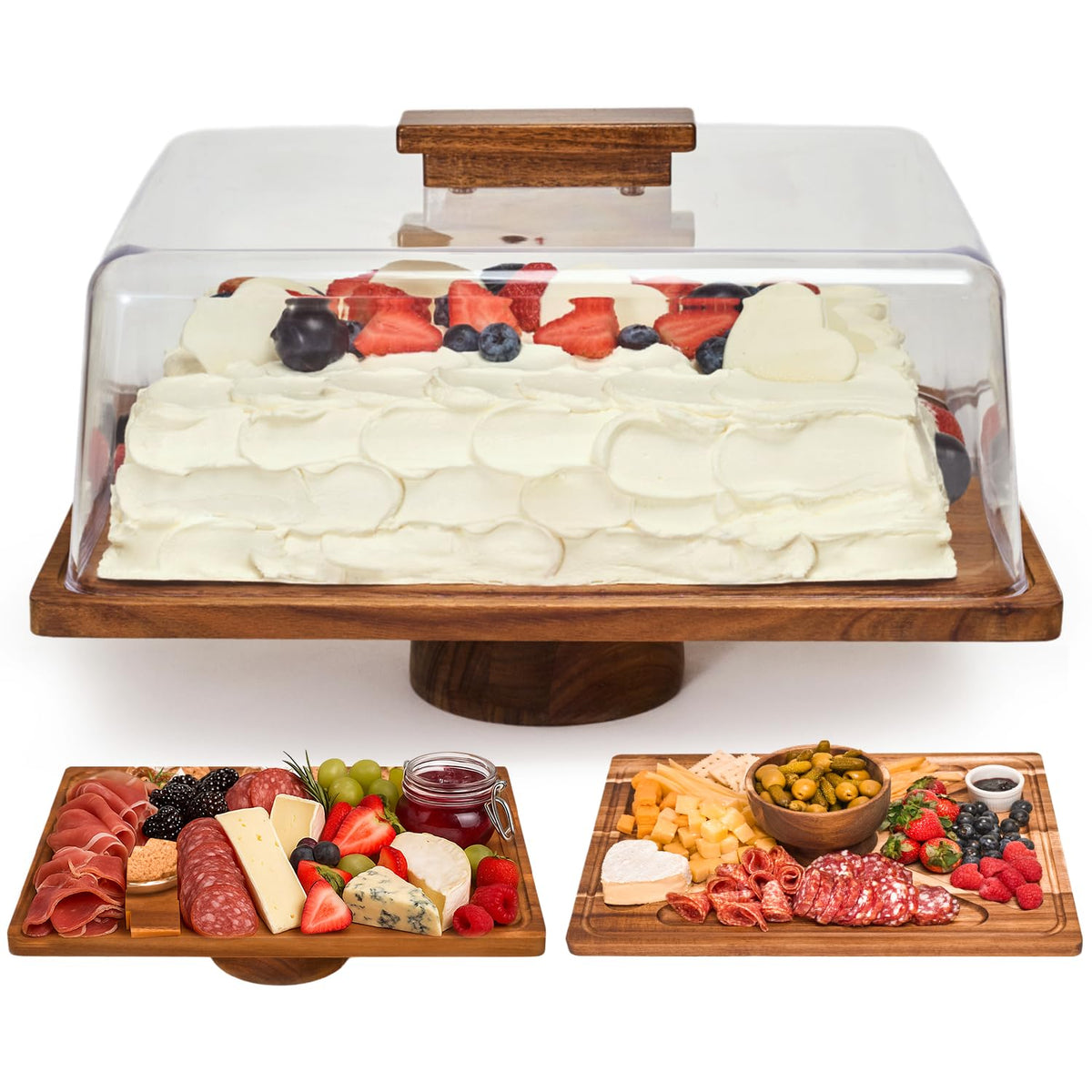 RosiRoli acacia cake stand with lid for elegant dessert presentation.