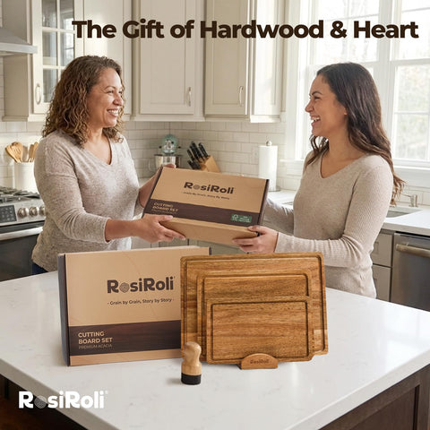 RosiRoli Acacia care set with brush and care card to maintain wood glow.
