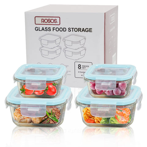 ROSOS glass storage 320ml square with lids, ideal for portion control and freshness