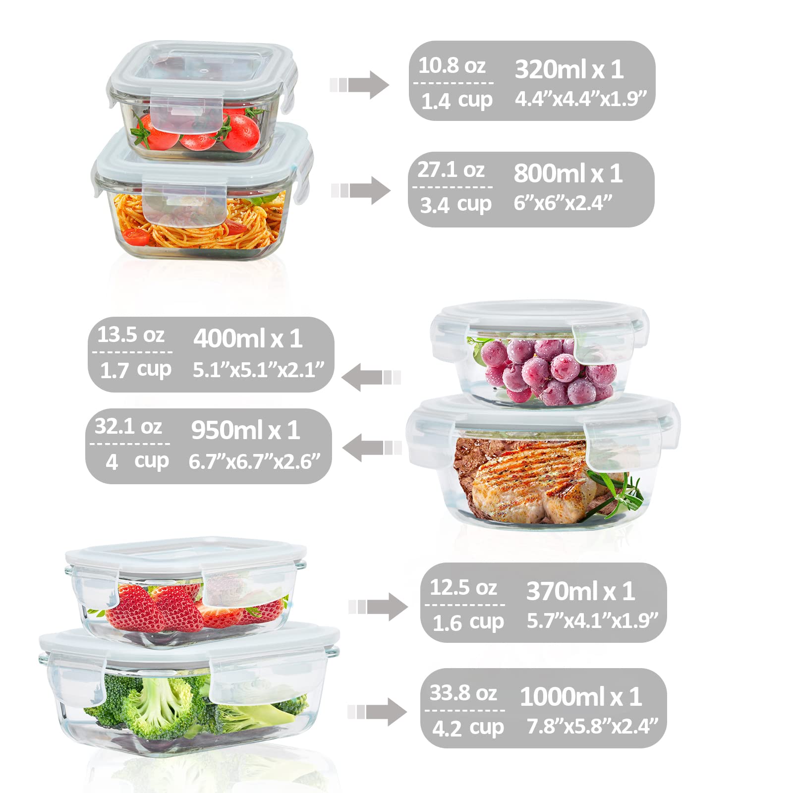 ROSOS rectangle 1000ml glass container ideal for family-sized portions.