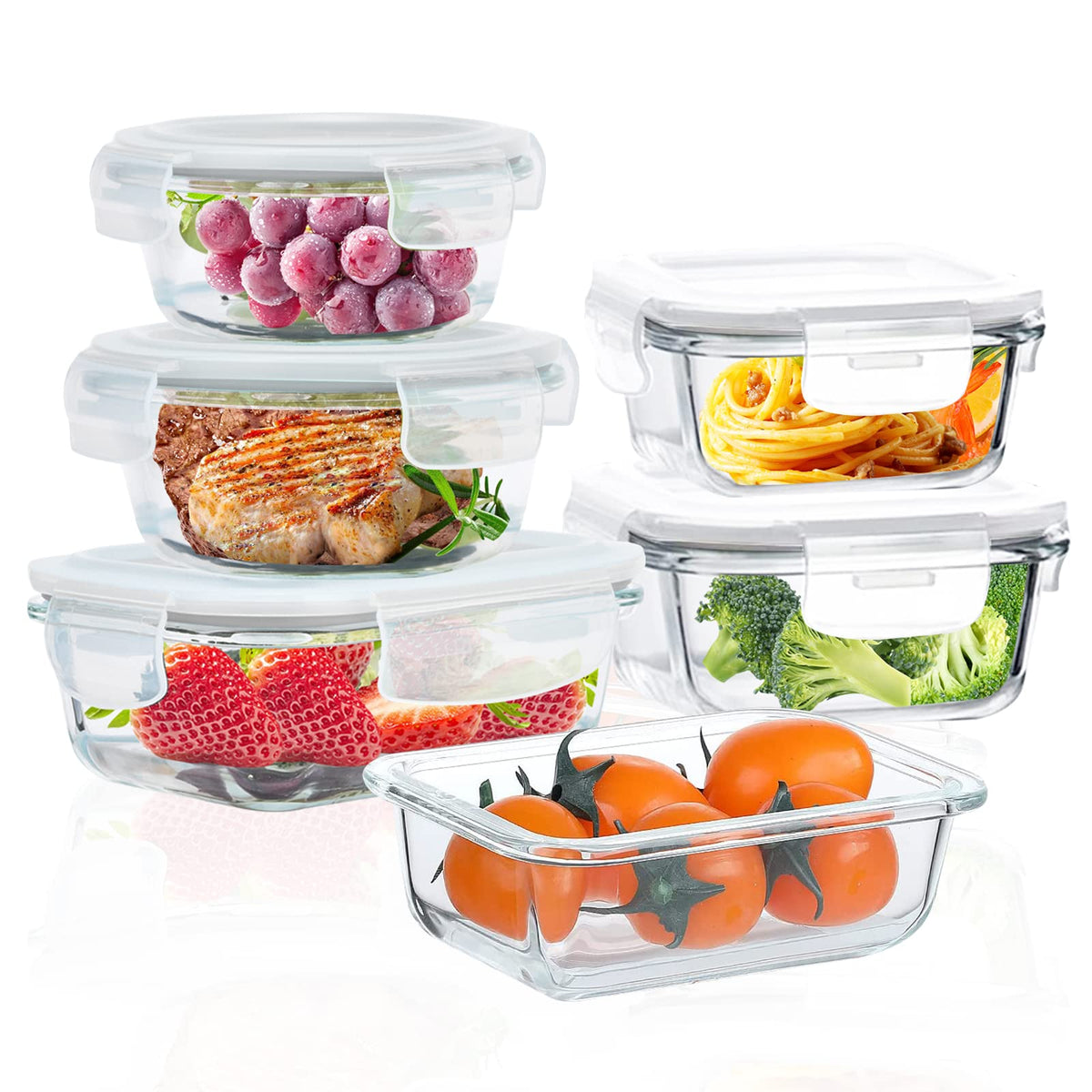ROSOS rectangle 370ml glass container for portioned meals and easy stacking.