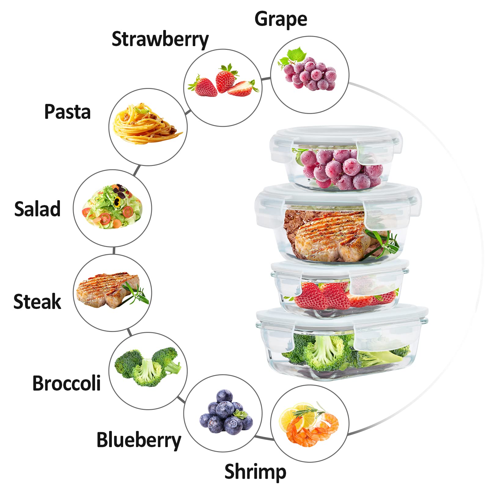 ROSOS round 950ml glass container suitable for larger portions.