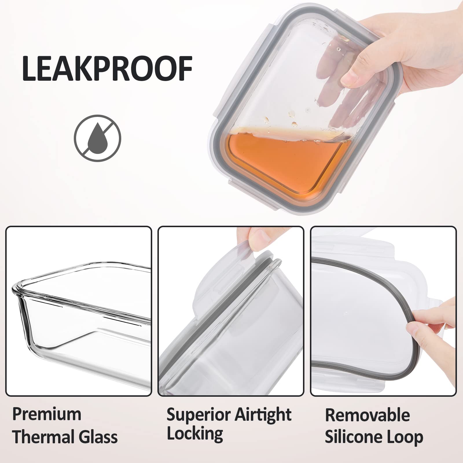 ROSOS square 320ml glass container for snacks and lunches.