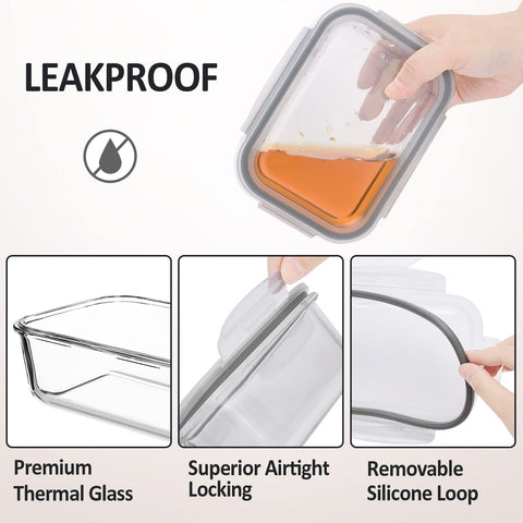 ROSOS square 320ml glass container for snacks and lunches.