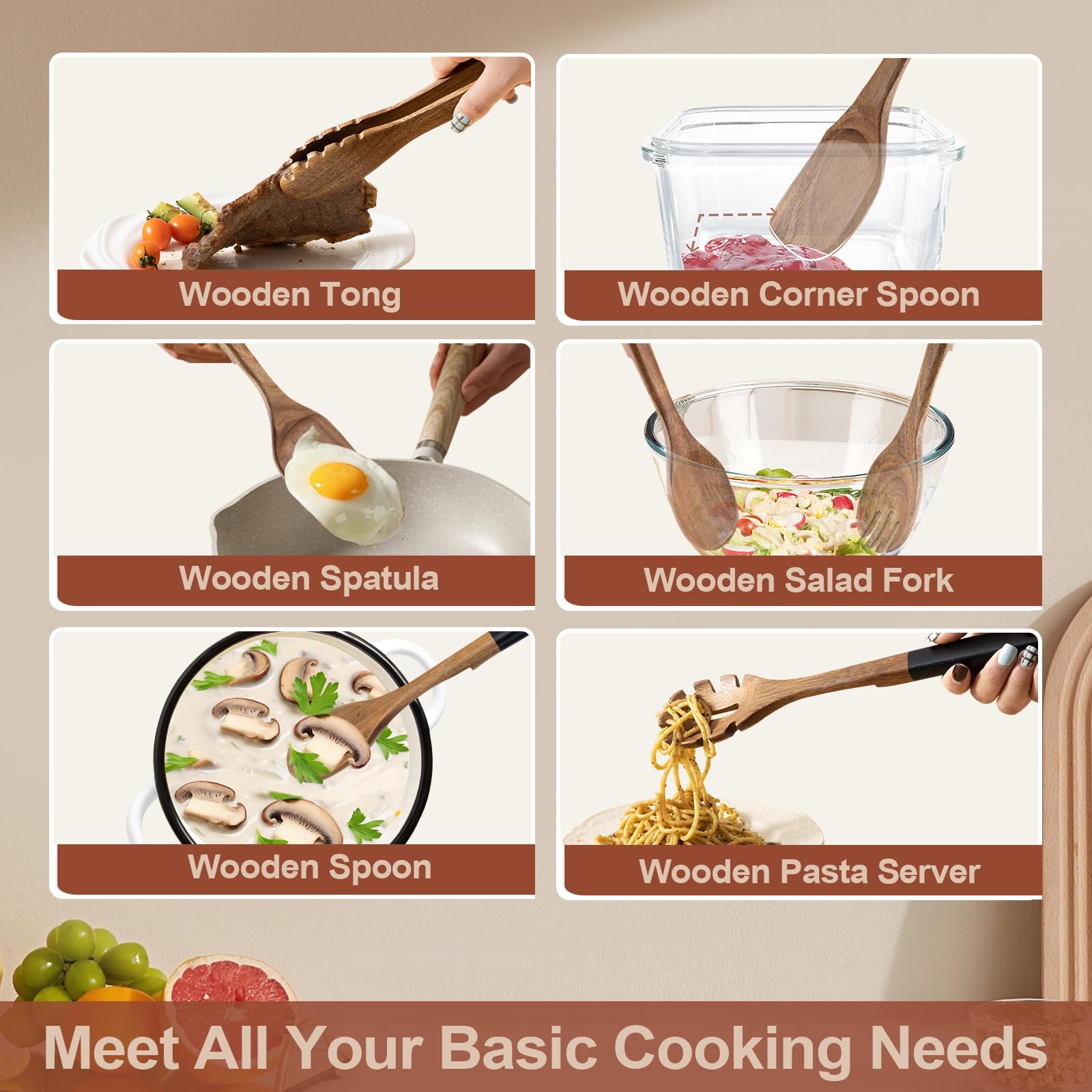 ROSOS wooden salad fork ideal for tossing and serving greens.
