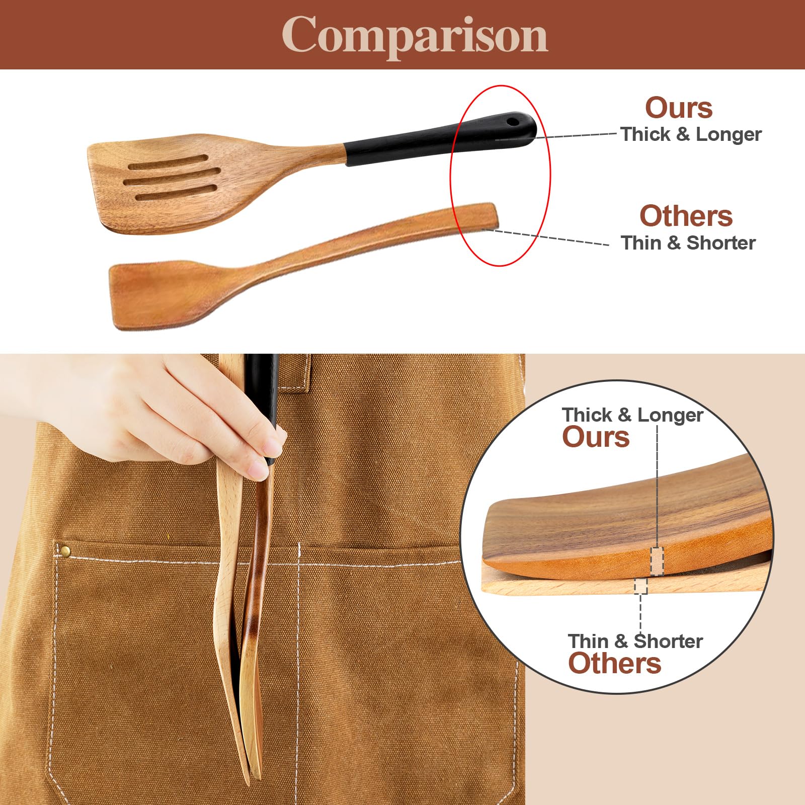 ROSOS wooden spatula with polished surface for easy turning